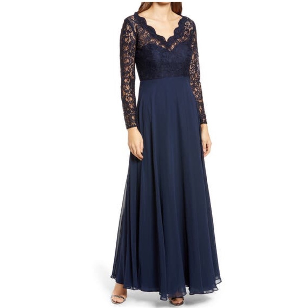 Dessy Collection Lace & Chiffon A-Line Gown 4 NWOT